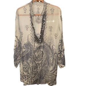 Roberta Freymann STUNNING 100% silk sequins semi sheer tunic Kurt top XXL